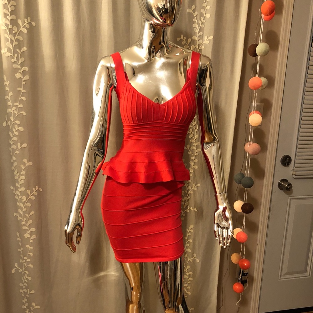 Peplum Bandage Dress Coral